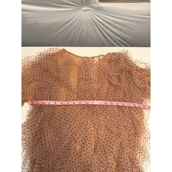 Anthropologie Dolan Womens XL Left Coast Mesh Ruffle Top Nude Polka Dot Romantic - Picture 15 of 16